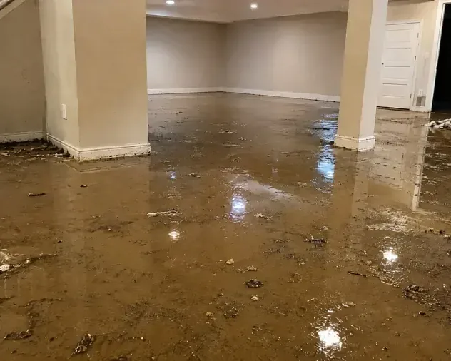 Standing water spread across a finished floor before extraction